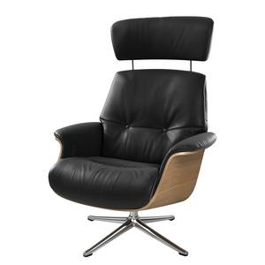 Fauteuil relax Anderson I Cuir véritable Neka : Noir - Chrome brillant - Chêne