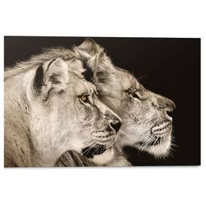 Afbeelding Leeuw en Leeuwin verwerkt hout - zwart - 90 x 60 x 2 cm