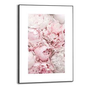 Ingelijste afbeelding Pioenrozen verwerkt hout - roze - 50 x 70 x 1,6 cm