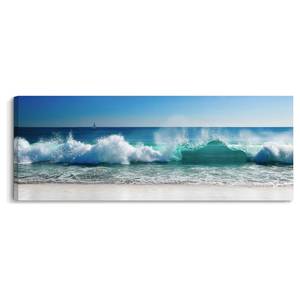 Leinwandbild Stürmische Wellen Meer Textil - Blau - 150 x 57 x 3 cm