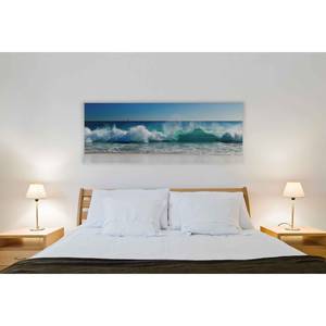 Leinwandbild Stürmische Wellen Meer Textil - Blau - 150 x 57 x 3 cm