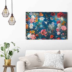 Tableau déco Fleurs multicolores I Bois manufacturé - Bleu - 90 cm x 60 cm x 2 cm