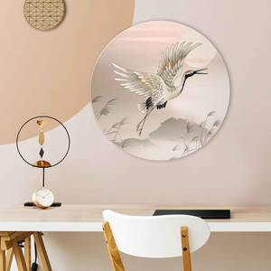 Afbeelding Kraanvogel Japan verwerkt hout - roze - 50 x 50 x 2 cm