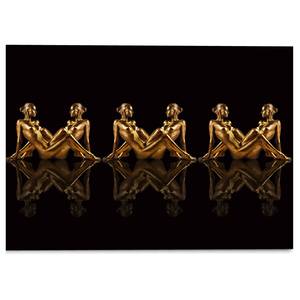 Glasbild Frauen in Gold Symmetrie Glas - Schwarz - 70 x 50 x 2 cm
