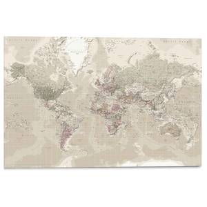 Muurschildering Wereldkaart Adansa verwerkt hout - beige - 90 x 60 x 2 cm