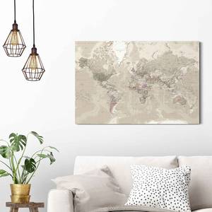 Muurschildering Wereldkaart Adansa verwerkt hout - beige - 90 x 60 x 2 cm