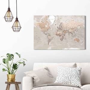 Muurschildering Wereldkaart Askola verwerkt hout - bruin - 90 x 60 x 2 cm