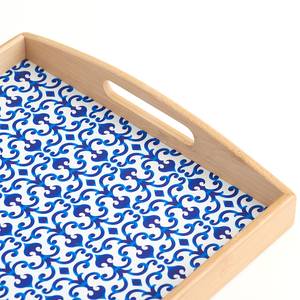 Serviertablett Marokko Bambus/ MDF / Paper - Natur / Weiß / Blau - 44 x 30 x 5,5 cm