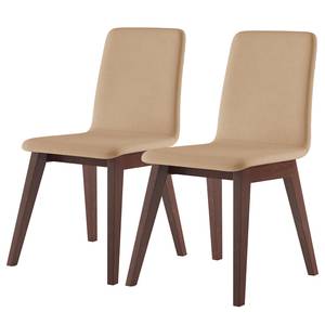 Chaises capitonnées Nami (lot de 2) Beige - Imitation noyer