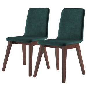 Gestoffeerde stoel Nami (set van 2) Donkergroen - Notenboomhouten look