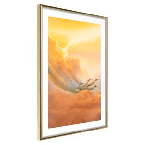 Poster Airplanes in the Clouds Polystyrol / Papiermass - Weiß / Gold - 40 x 60 cm