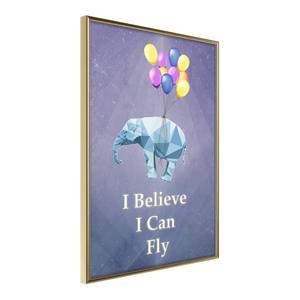 Poster Flying Elephant polystyreen/papierpulp - Goud - 40 x 60 cm