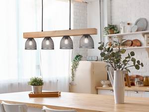 Plafondlamp Cestino ijzer/massief grenenhout - 4 lichtbronnen