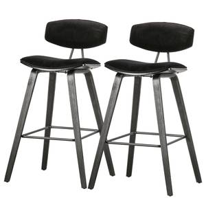 Chaises de bar Avon (lot de 2) Velours / Contreplaqué - Noir