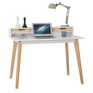 Schreibtisch Adeele Pinie teilmassiv - Weiß / Pinie Honig
