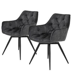 Chaises à accoudoirs Thea (lot de 2) Velours Hema: Anthracite vintage