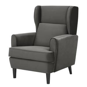 Oorfauteuil Boddin geweven stof - Velours Criada: Grijs