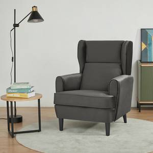 Oorfauteuil Boddin geweven stof - Velours Criada: Grijs