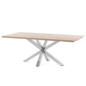 Eettafel Karmi II Eikenhouten look - Breedte: 180 cm - Chroomkleurig glanzend