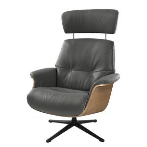 Fauteuil relax Anderson I Cuir véritable Neka : Gris - Noir - Chêne