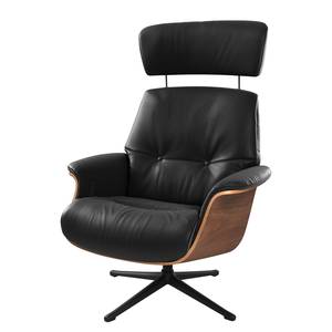 Fauteuil relax Anderson I Cuir véritable Neka : Noir - Noir - Noyer