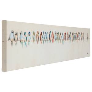 Tableau déco Touched Birds Meeting Beige - Tissu / Bois massif - 30 x 150 cm