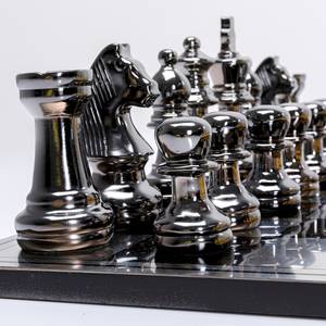 Sierobject Chess goudkleurig -metaal/steen/verwerkt hout - 60 x 60 cm