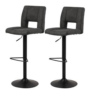 Tabourets de bar Silvis (lot de 2) Imitation cuir / Fer - Anthracite / Noir - Anthracite