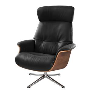 Fauteuil relax Anderson I Cuir véritable Neka : Noir - Chrome brillant - Noyer