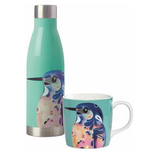 Drink-Set Azure Kingfisher (2-teilig) Porzellan / Edelstahl - Mehrfarbig