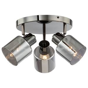 Plafondlamp 3 lichtbronnen Glanzend grijs metaal/Rookglas
