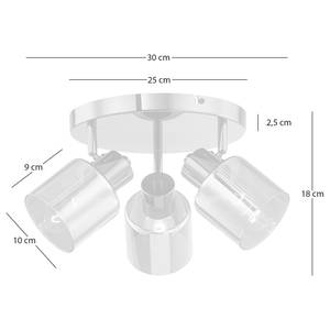 Plafondlamp 3 lichtbronnen Glanzend grijs metaal/Rookglas