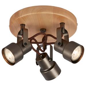 LED-plafondlamp Tahun III ijzer/deels massief rubberboomhout - 3 lichtbronnen