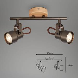 LED-plafondlamp Tahun I ijzer/deels massief rubberboomhout - 2 lichtbronnen