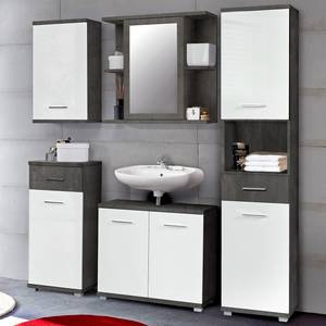 Set di mobili da bagno Osino I (5 pezzi) Bianco lucido / Effetto cemento