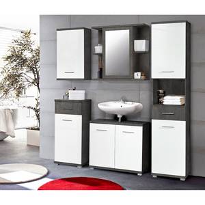 Set mobili da bagno Osino IV (2 pezzi) Bianco lucido / Effetto cemento