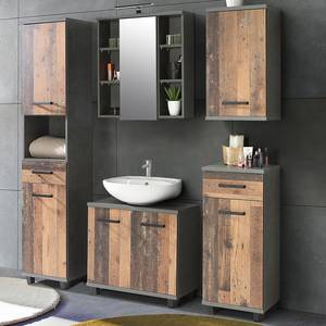 Set di mobili da bagno Warka (5 pezzi) Illuminazione inclusa - Effetto legno anticato / Effetto cemento