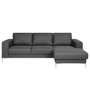 Ecksofa Summer Microfaser - Webstoff Mavie: Anthrazit - Longchair davorstehend rechts - Ohne Schlaffunktion