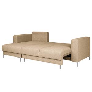 Ecksofa Summer Strukturstoff - Recycelter Strukturstoff Gesa: Beige - Longchair davorstehend links - Mit Schlaffunktion