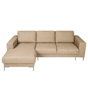 Hoekbank Summer structuurstof - Gerecycleerde structuurstof Gesa: Beige - Longchair vooraanzicht links - Met slaapfunctie