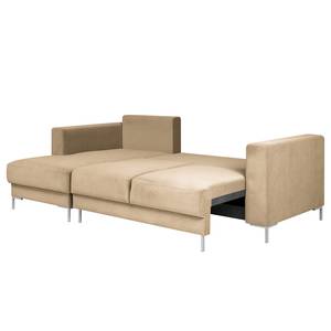 Hoekbank Summer fluweel - Velours Vaia: Beige - Longchair vooraanzicht links - Met slaapfunctie