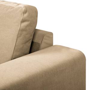 Hoekbank Summer fluweel - Velours Vaia: Beige - Longchair vooraanzicht links - Met slaapfunctie