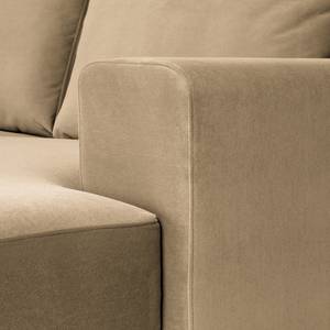 Hoekbank Summer fluweel - Velours Vaia: Beige - Longchair vooraanzicht links - Met slaapfunctie