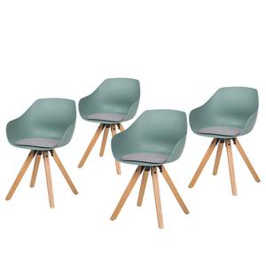 Chaises à accoudoirs Skelde I Matière plastique / Hévéa massif - Gris menthe - Lot de 4