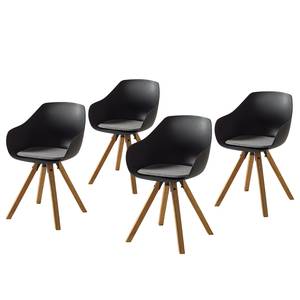 Chaises à accoudoirs Skelde I Matière plastique / Hévéa massif - Noir - Lot de 4