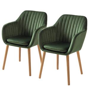 Chaises à accoudoirs TILANDA Tissu / Chêne massif - Velours Vilda: Vert foncé - Lot de 2