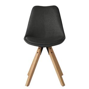 Gestoffeerde stoel ALEDAS 2-delige set - geweven stof/massief rubberboomhout - Geweven stof Cors: Antracietkleurig - Bruin - Set van 4