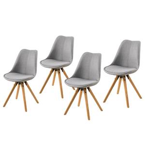 Gestoffeerde stoel ALEDAS 2-delige set - geweven stof/massief rubberboomhout - Geweven stof Cors: Granietkleurig - Bruin - Set van 4
