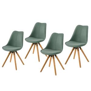 Gestoffeerde stoel Aledas II 2-delige set - geweven stof/massief rubberboomhout - Geweven stof Cors: Mintgrijs - 4-delige set