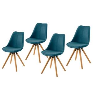 Chaise capitonnée ALEDAS Tissu Cors: Pétrole - Marron - Lot de 4